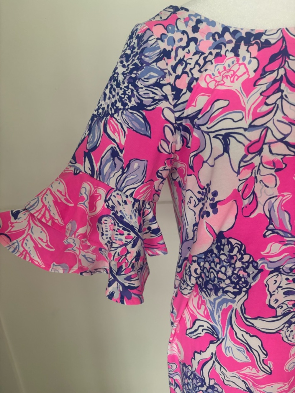 Lilly Pulitzer Lulu dress Hot Pink Floral Ruffle-Sleeve Midi Dress pink tropics - Picture 6 of 8